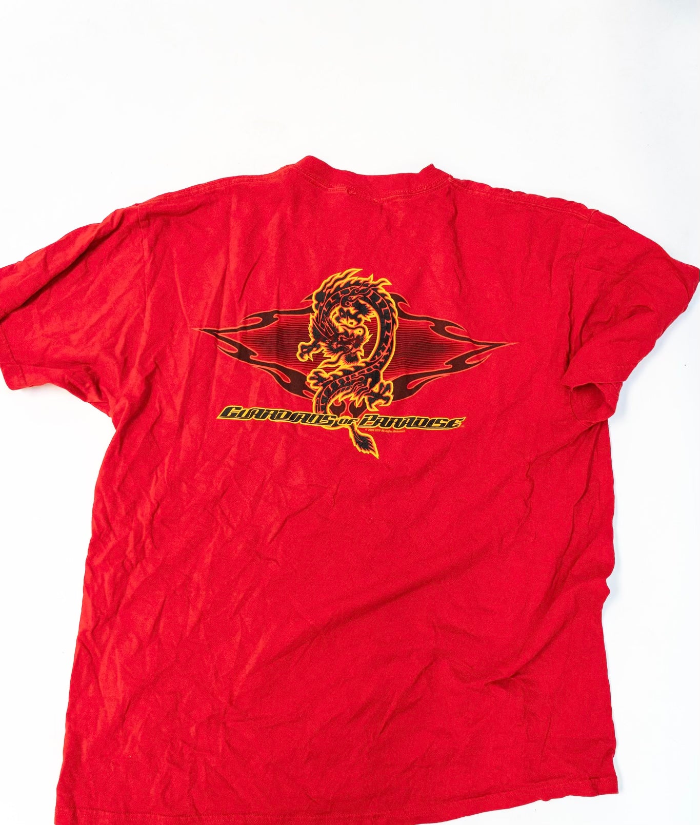 1990s ODM “Guardians of Paradise” Dragon Graphic Tee – Red – Size XL
